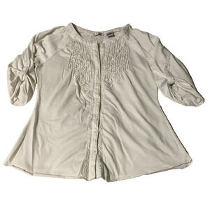 Katies Kloset Knit Top Womens Medium Cream Cotton Blend Roll Tab Sleeve Boho Top